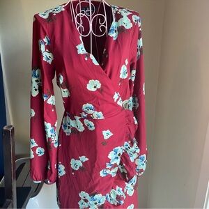 Floral Wrap Dress in Red by LuLus